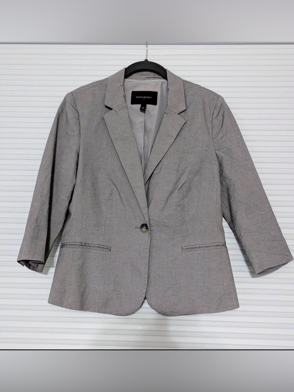 Banana Republic Gray Petite Blazer 10P Tailored 3/4 Sleeve Work Chic
